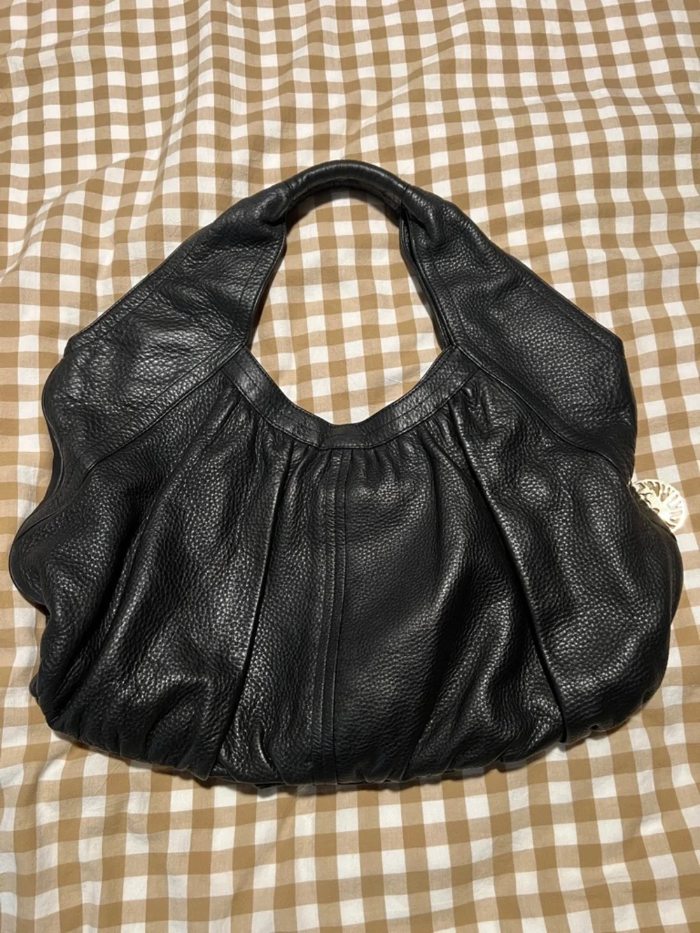Anne Klein Black Pebbled Leather Hobo Bag